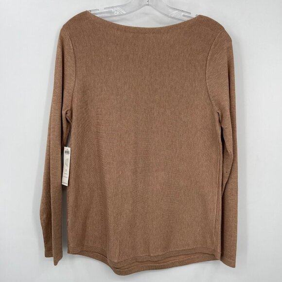 New Chico's Bateau Neck Shirttail Hem Pullover Sweater Women's S Dusty Cedar Tan - Picture 2 of 10